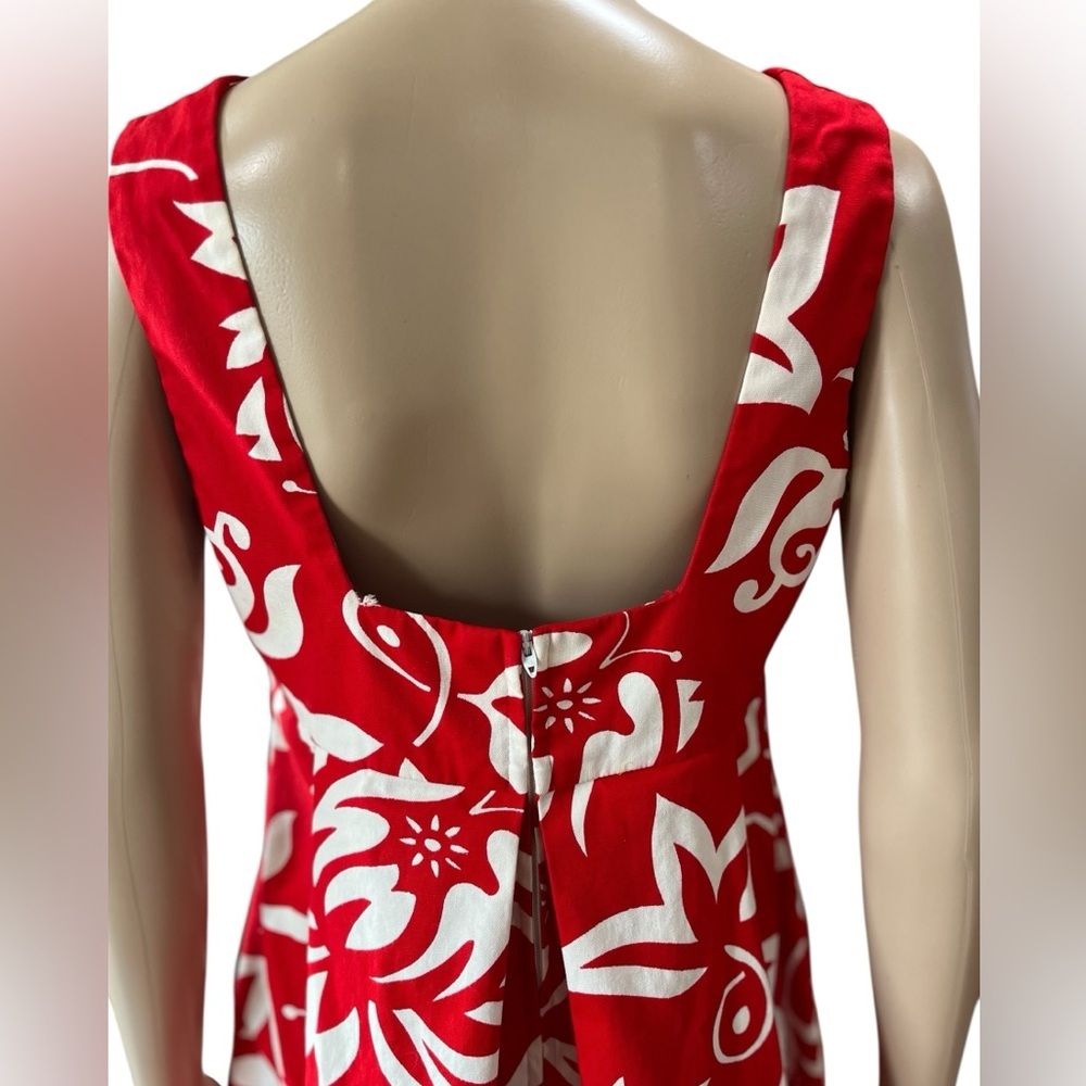 1960’s Hawaiian Tiki red hibiscus hostess luau cocktail dress-M - Picture 4 of 7